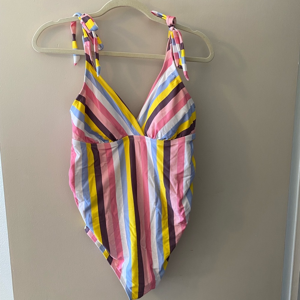 Isabel Maternity by Ingrid & Isabel Striped Pink Yellow Blue One-Piece Swimsuit